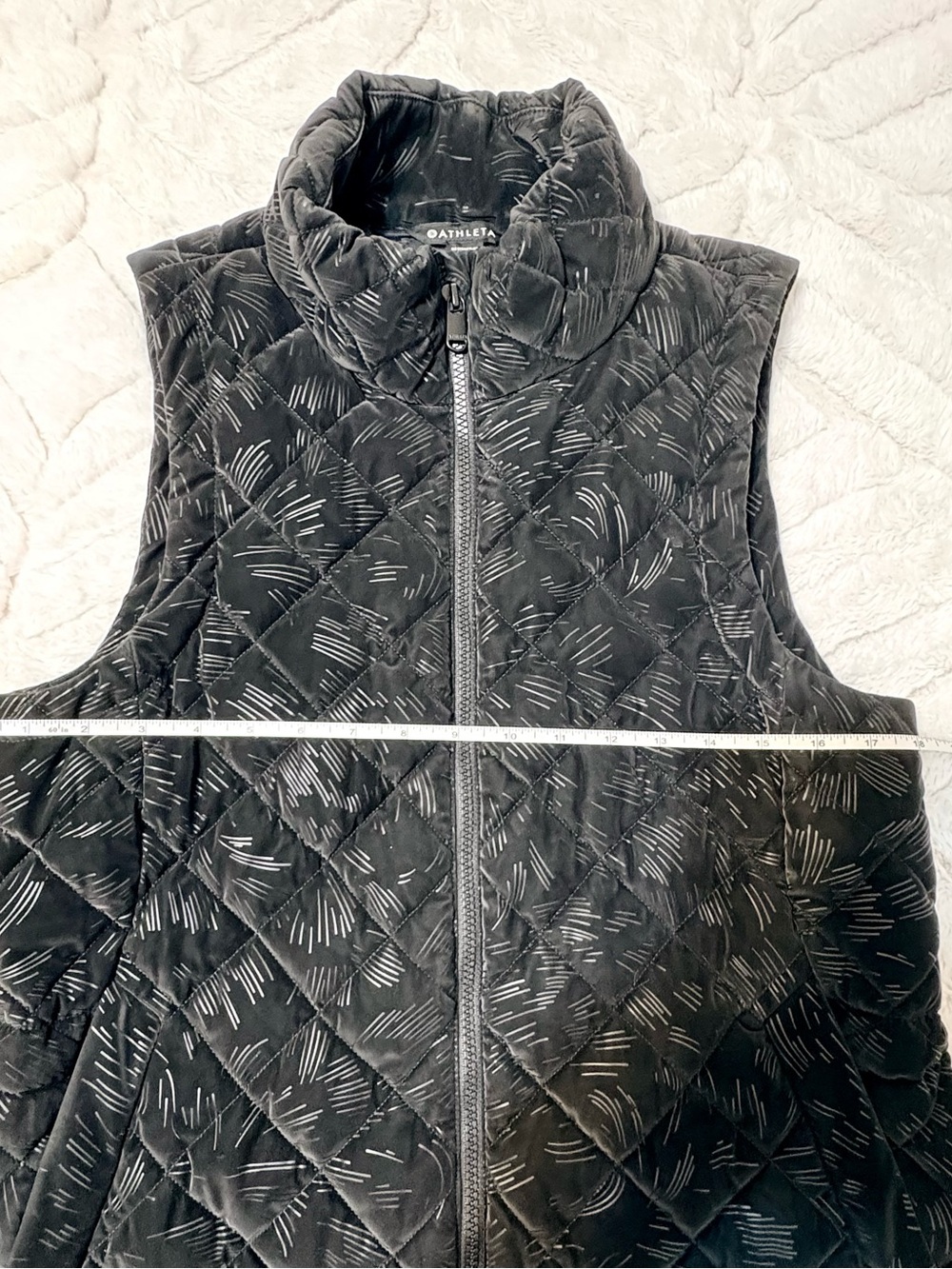 Athleta Black Quilted Vest with Silver Brushstroke Accents